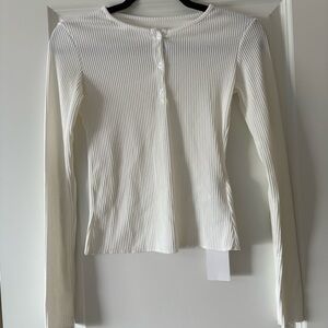 Elegant Cream Ribbed Long Sleeve Top